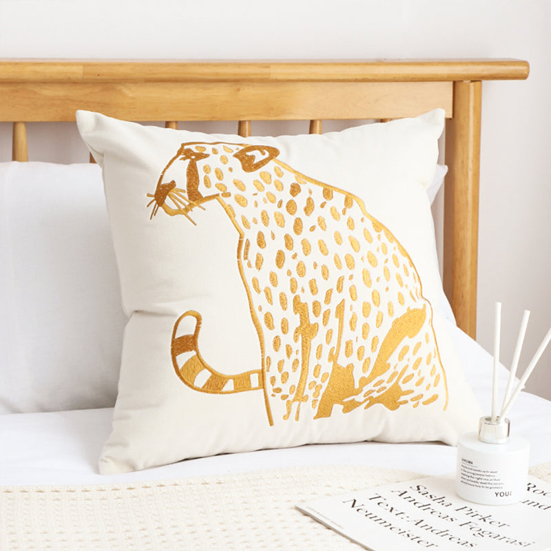 2X Throw Pillow 45cm Polyester White Golden Leopard Design Square Thick
