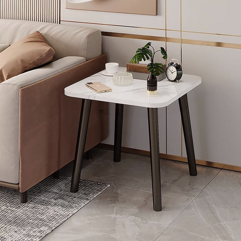 40cm White Ceramic Side Table Stone Pattern Black Metal Legs