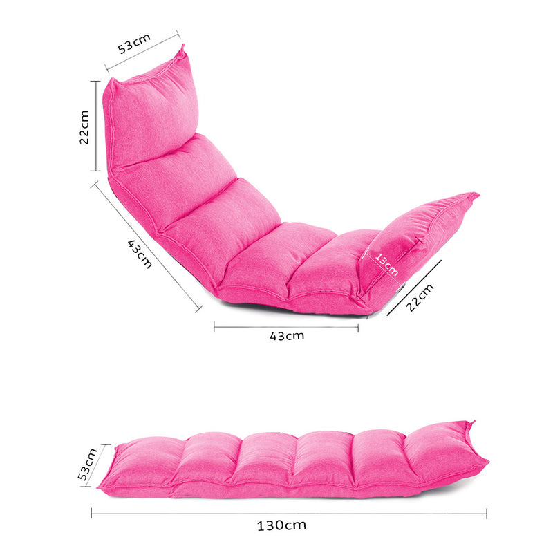 2X Foldable Suede Floor Recliner Chairs 130 x 53 x 13cm 5 Position Pink