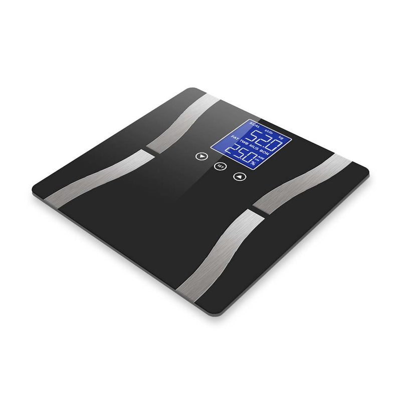 Glass Digital Body Fat Scale Lcd Display 180kg Capacity 8 Users 30x30cm Black