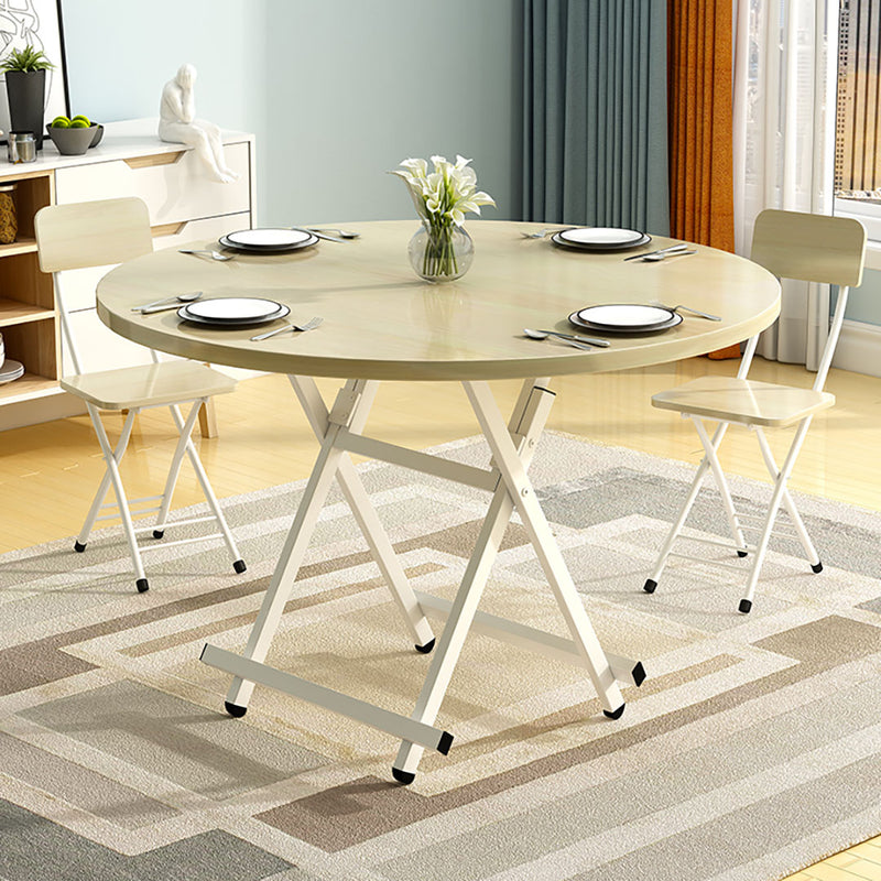 Round Dining Table Mdf Aluminum Legs 60cm Height 70cm Maple Grain Portable