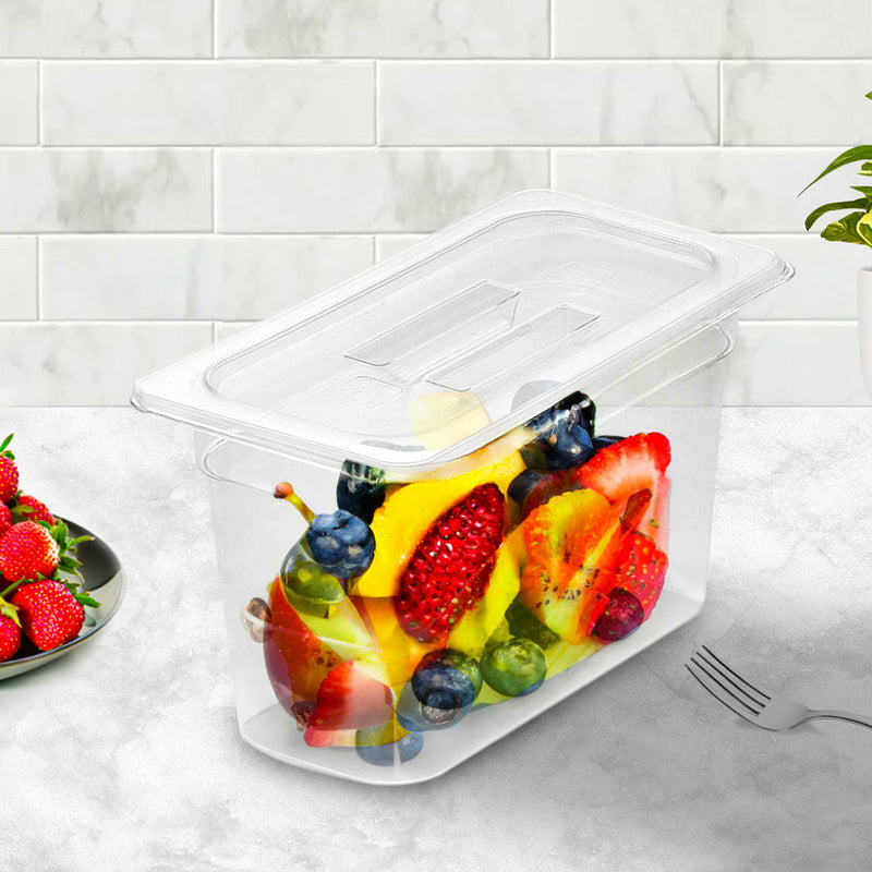 200mm Clear GN Food Tray Set of 4 Polycarbonate With Lids Dishwasher Safe