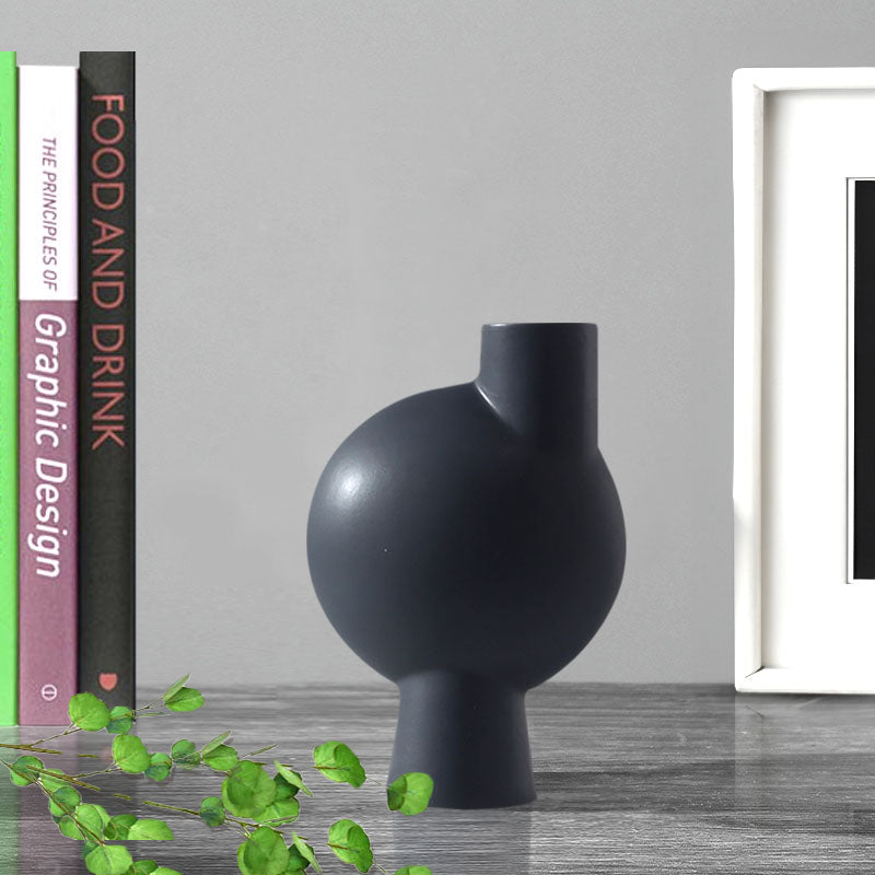 2X Ceramic Modern Abstract Vase 17.8x6.3x26.7cm Narrow Neck Black