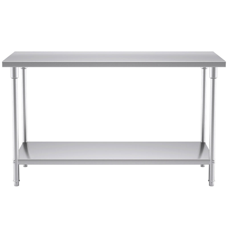 Commercial Stainless Steel Kitchen Prep Bench 150x70x85cm Heavy Duty Adjustable