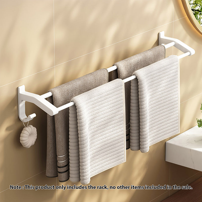 2X 62cm Aluminum Wall Mounted Double Pole Towel Holder With Hooks White