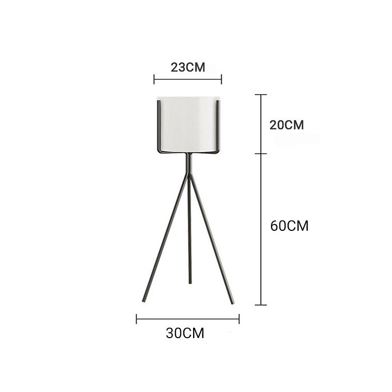 Plant Stand Tripod 80cm Iron Frame Enamel White Pot Black Legs Indoor