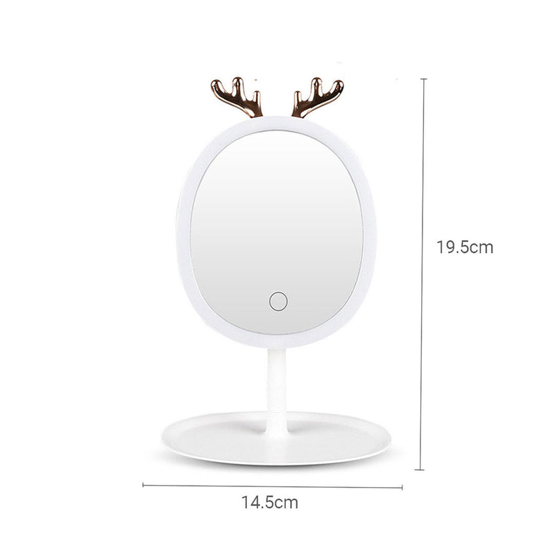 White Antler LED Light Makeup Mirror Tabletop Vanity with Adjustable Brightness