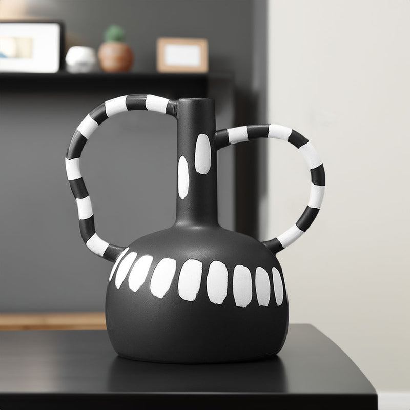 2X Decorative Ceramic Vase 26.5x17x25cm Polka Dot Black And White Handmade