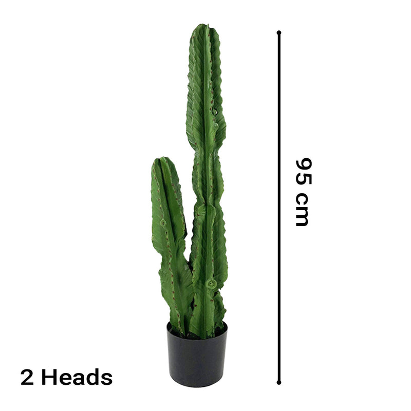 4X 95cm Polyurethane Realistic Artificial Cactus Plant 2 Heads Green