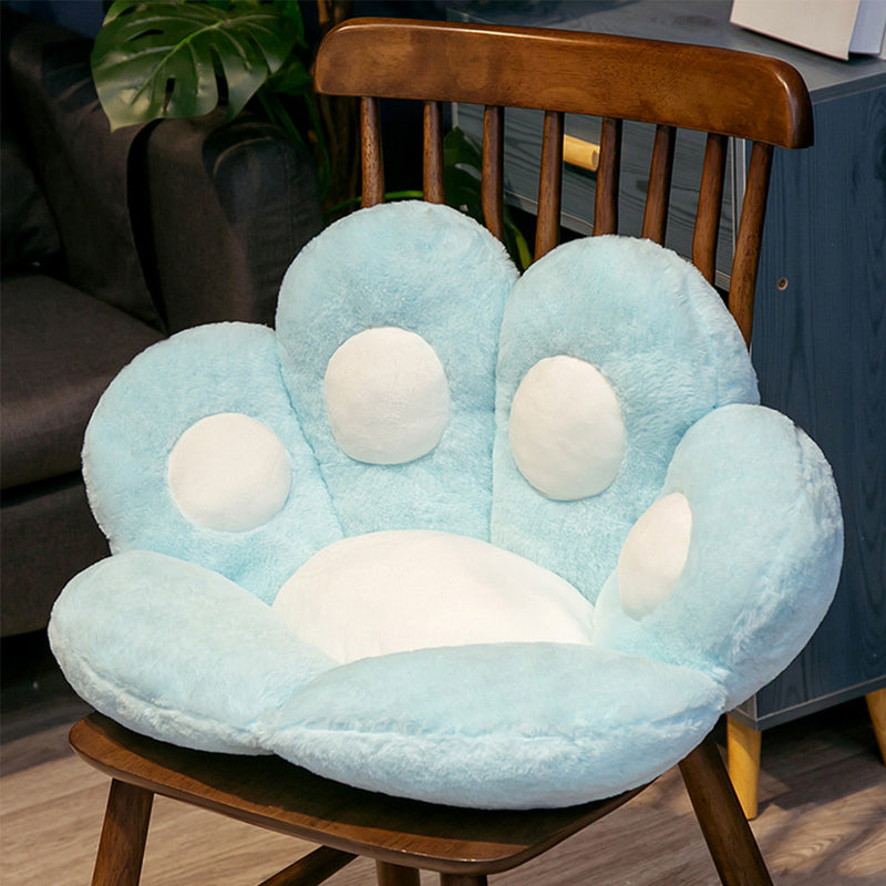 Paw Shape Plush Cushion PP Cotton 80x70x20cm Back Support Blue Sofa Pillow