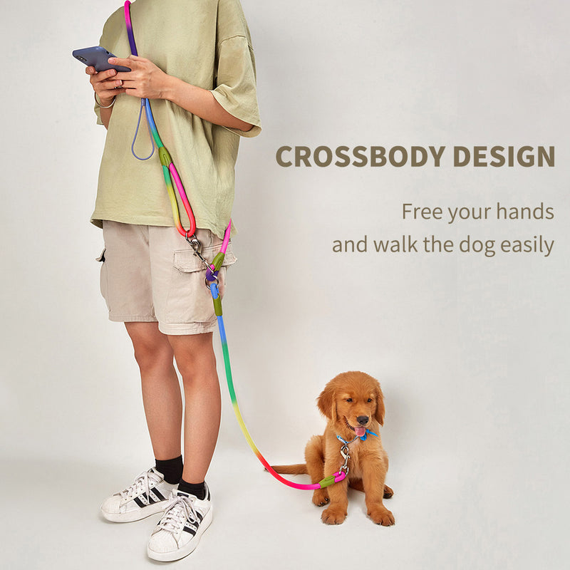 220cm Polyester Braided 1.2cm Double Ended Hands Free Dog Cat Leash Rainbow