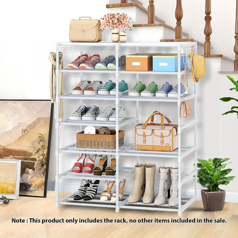 12-Shelf Tier Shoe Storage Caddy Rack Organizer Sprayed Iron White 87x30x140cm