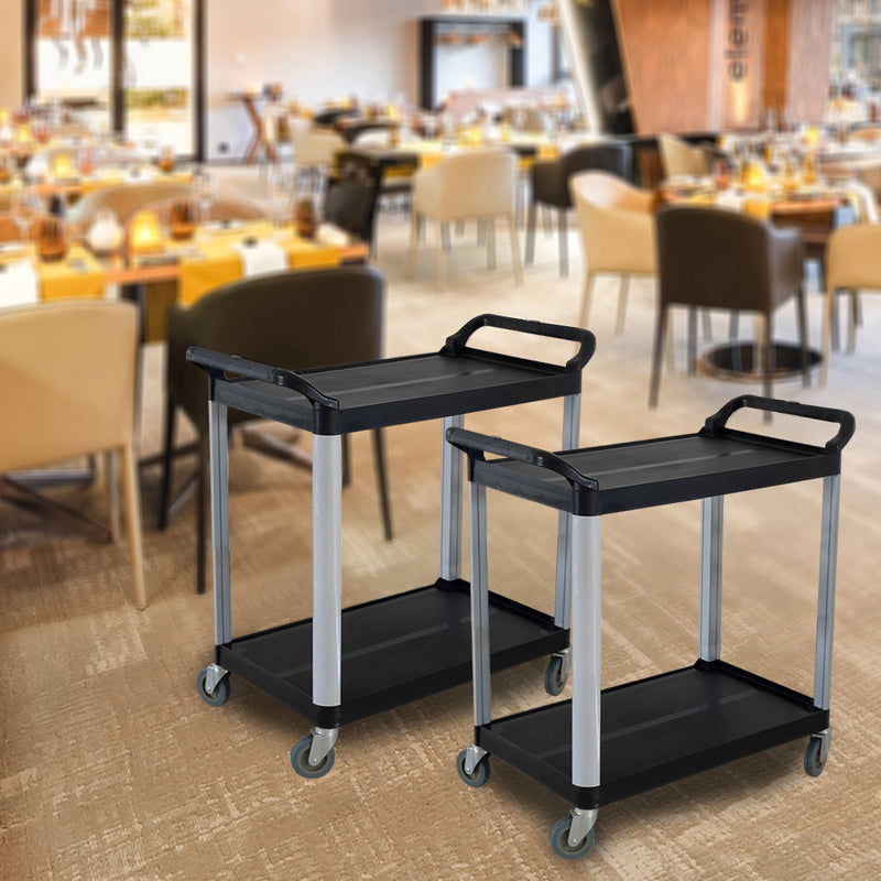 2 Tier Food Trolley Pvc Kitchen Cart 950x500x940mm Black Wheels Aluminum Legs