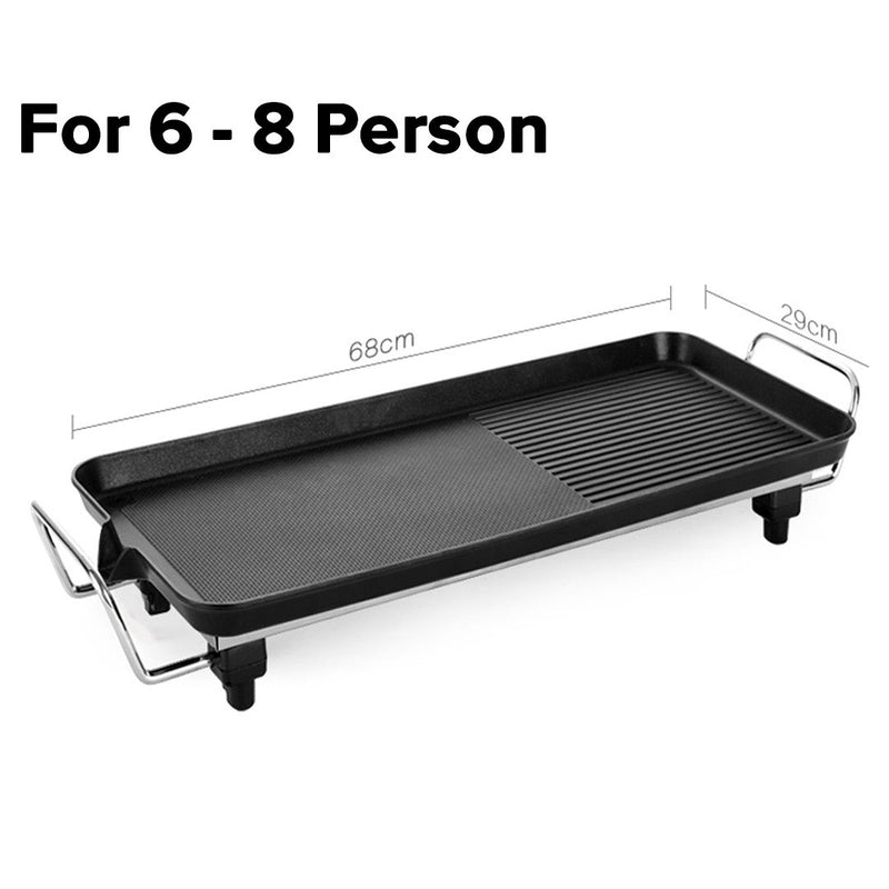 2X 68cm Electric BBQ Grill Teppanyaki Non-Stick Dual Surface Black 6-8 Person