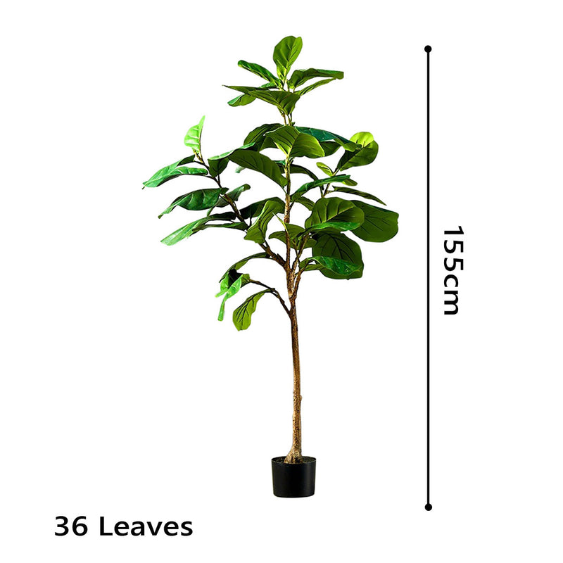 2X Artificial Potted Tree Polyethylene 155cm Realistic Green 36 Leaves Indoor
