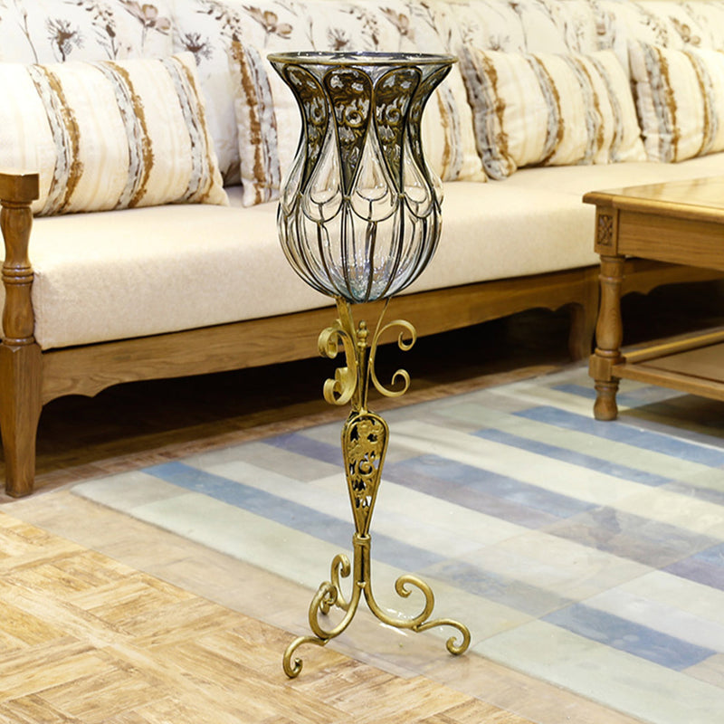 85cm Clear Glass Floor Vase Gold Metal Stand Home Decor Indoor Outdoor