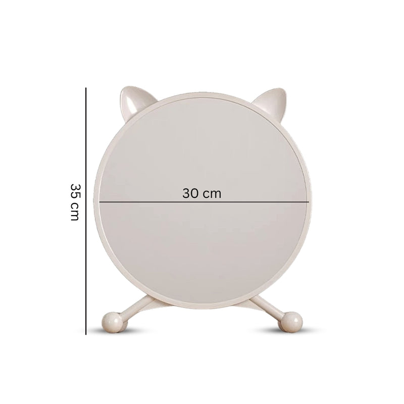 White 30cm Smart Makeup Table Mirror Cat Ear Design Bedroom Plastic No LED Light