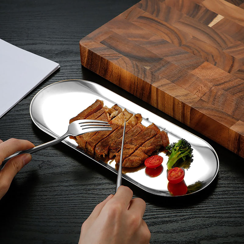 Oval Stainless Steel Plate Set 3 Pieces Small Medium Large Silver Nordic