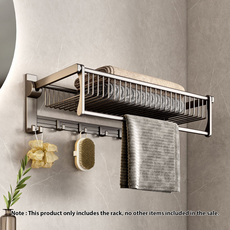 2X Aluminum Wall Mounted Double Pole Towel Rack 61cm Gray Rust Proof With Hooks