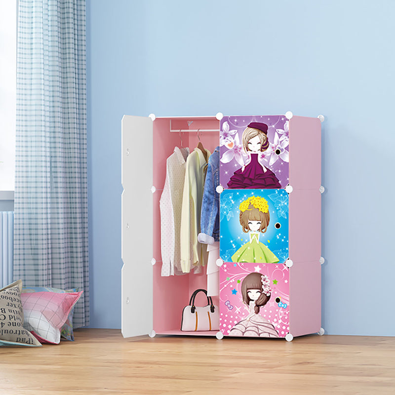 6 Cubes Pink Portable Wardrobe Polypropylene Plastic Foldable Closet 75x37x110cm
