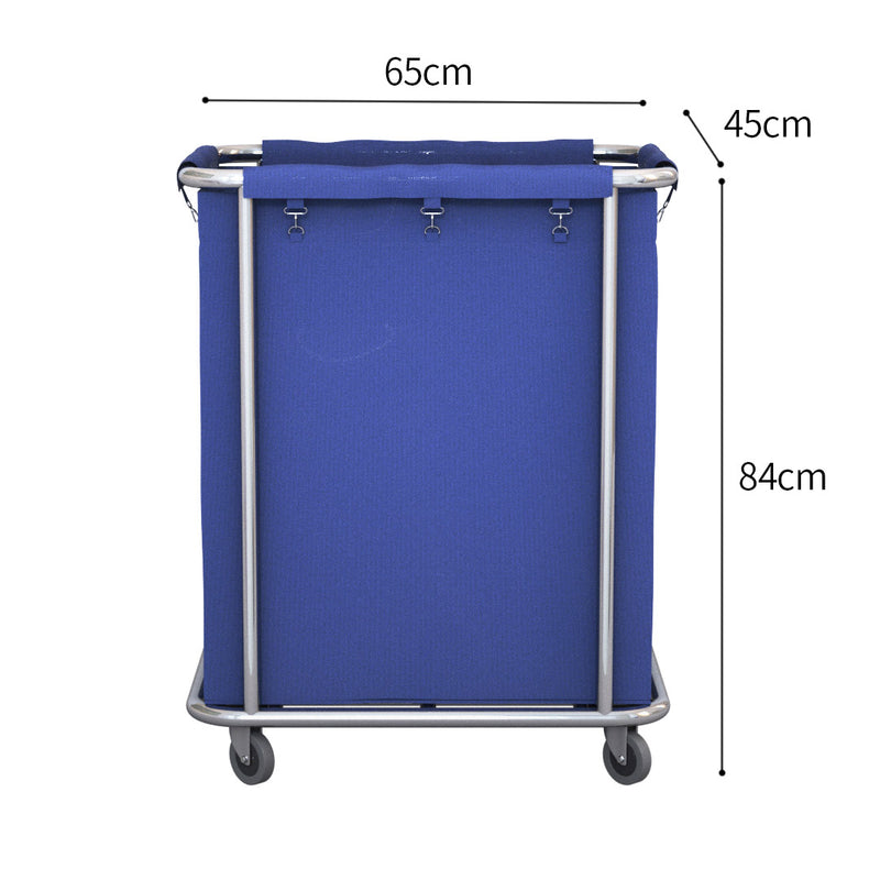 2X Stainless Steel Square Linen Laundry Trolley Cart With Wheels Blue