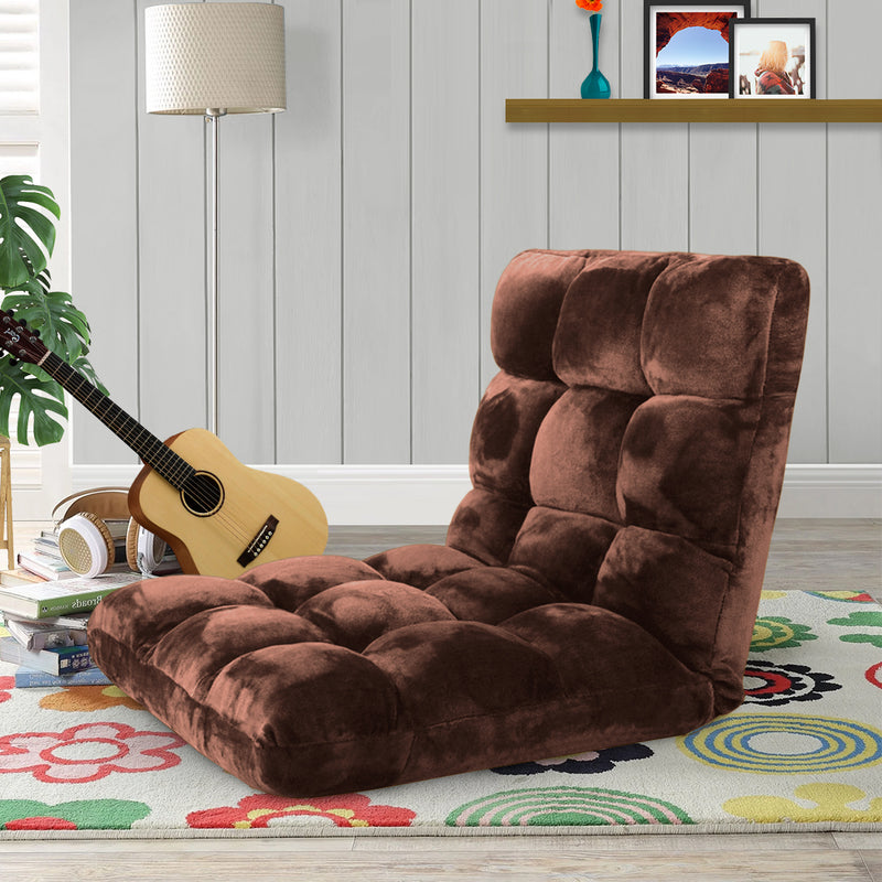 6 Position Folding Floor Recliner Cushion Memory Foam Plush 108x53x10cm Coffee