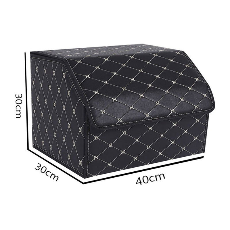 2X Leather Car Boot Organizer Medium Collapsible Foldable Black Gold Stitch