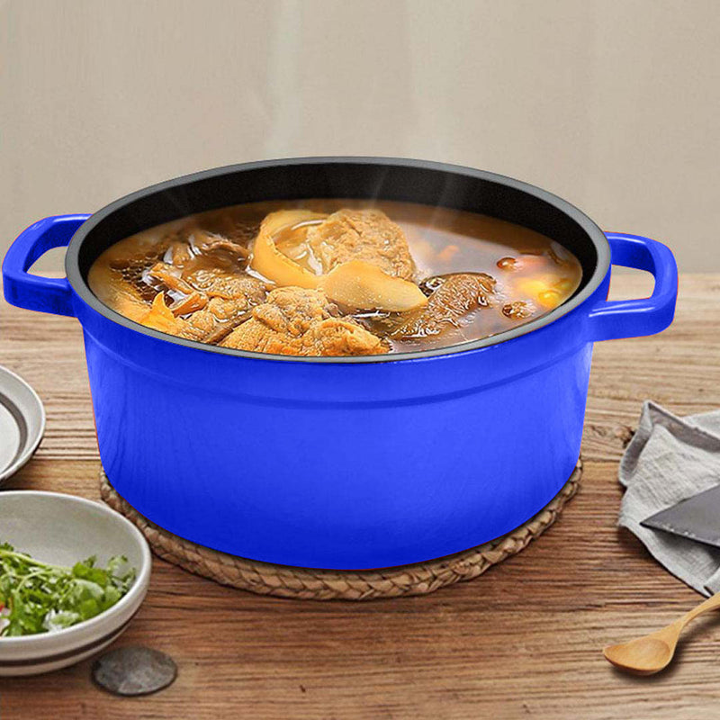Cast Iron Enamel 24cm Casserole Stew Pot With Lid 3.6L Blue Dishwasher Safe