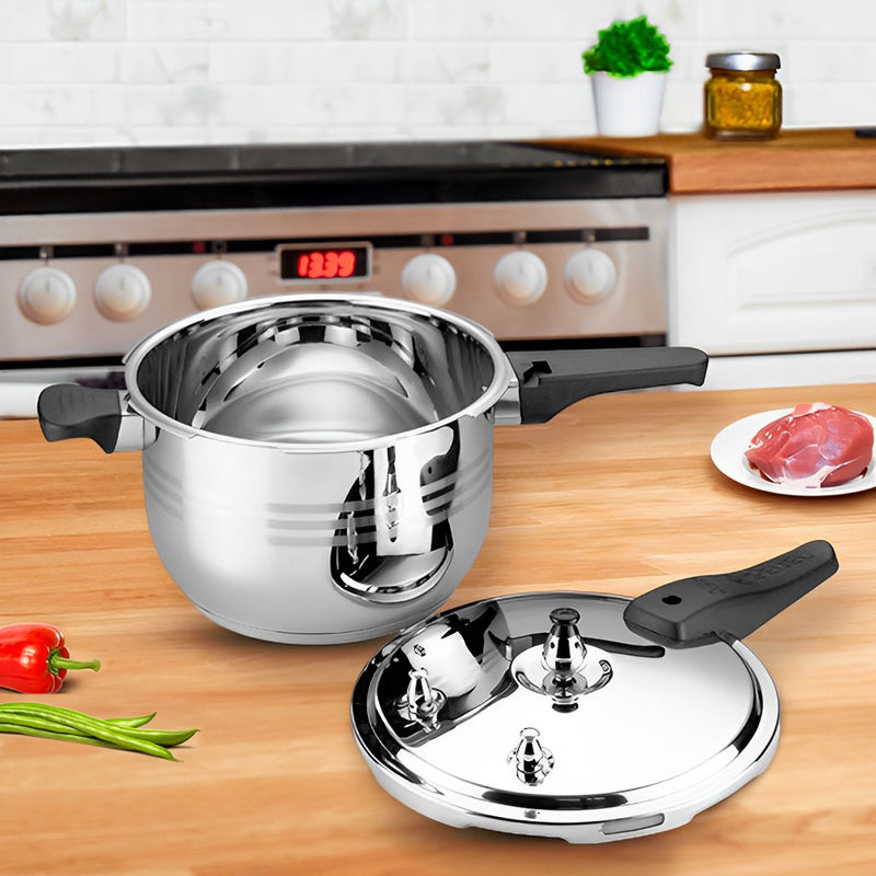 8L Stainless Steel Pressure Cooker Induction Safe Triple Security Cap 24cm