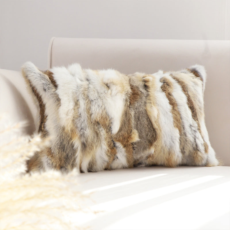 2X 30x50x14cm Rabbit Fur Fleece Lumbar Throw Pillow Coffee Plush