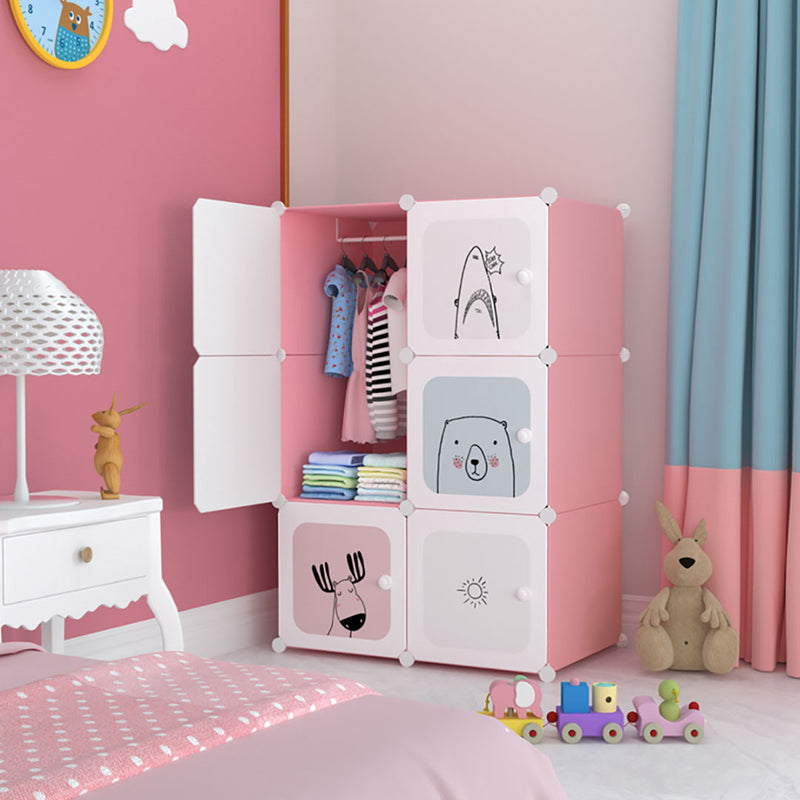 6 Cubes Pink Portable Wardrobe Plastic Modular Storage Organizer 75x37x110cm