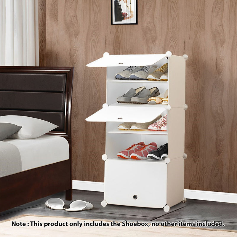 5 Tier White Plastic Shoe Rack Organizer Stackable With Cover 42x32x95.5cm