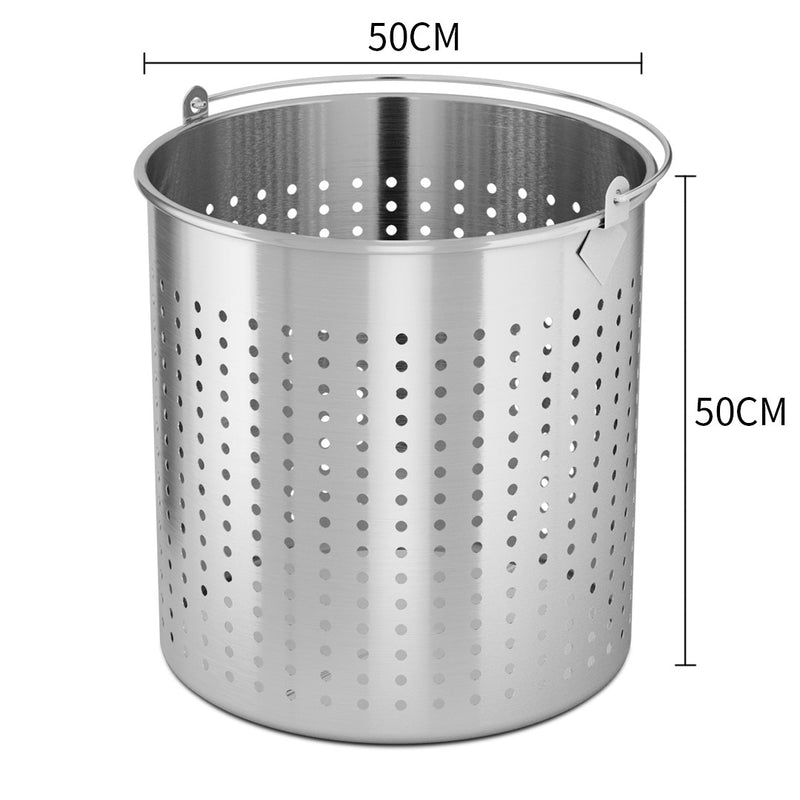 2X 98L 50cm 18/10 Stainless Steel Perforated Stockpot Pasta Strainer Handle