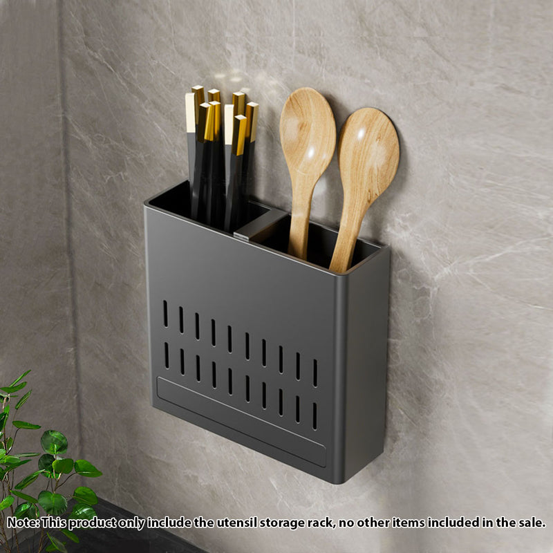 Wall Mounted Aluminum Kitchen Utensil Rack 24x18x7.5cm Black Rustproof