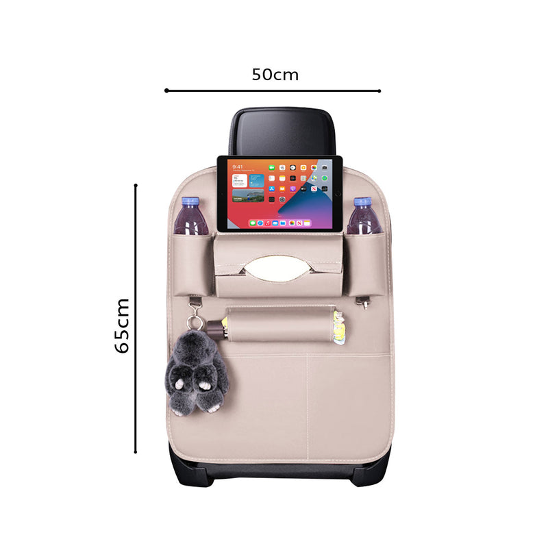 PVC Leather Car Back Seat Organizer Multi Pocket iPad Holder White 50x65cm
