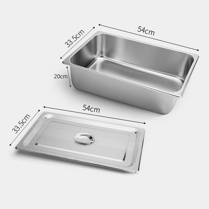 4X 1/1 Gastronorm Pan Stainless Steel Full Size 53cm x 32.5cm x 20cm With Lid