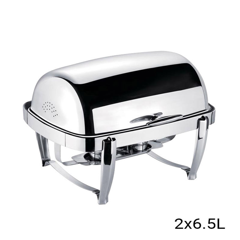 2X 6.5L Stainless Steel Double Soup Tureen Roll Top Buffet Chafer Warmer