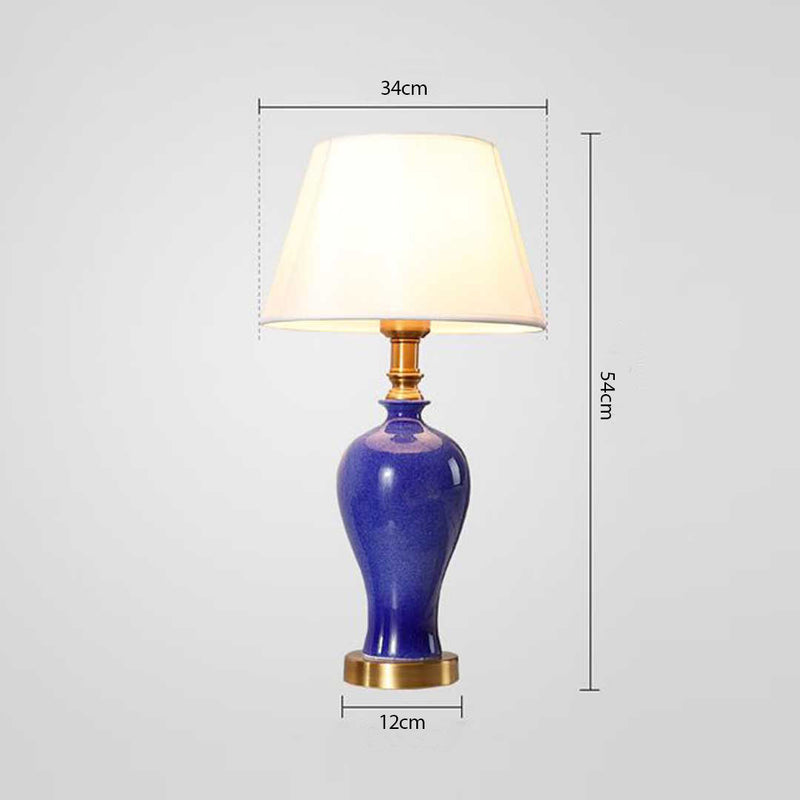 2X Blue Ceramic Oval Table Lamp Gold Metal Base Fabric Drum Shade 46cm