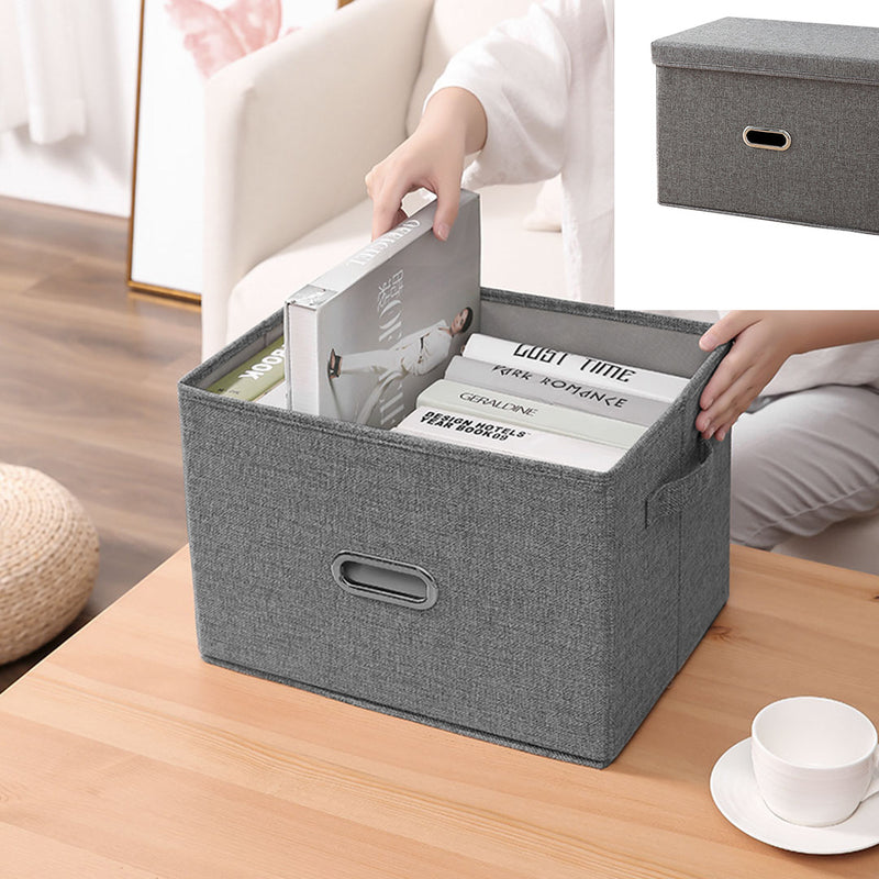 Large Foldable Canvas Storage Box 44x29x30cm Grey Durable Dustproof With Handle