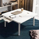 White Portable Floor Table Square Particleboard Coffee Desk With Mini Drawer