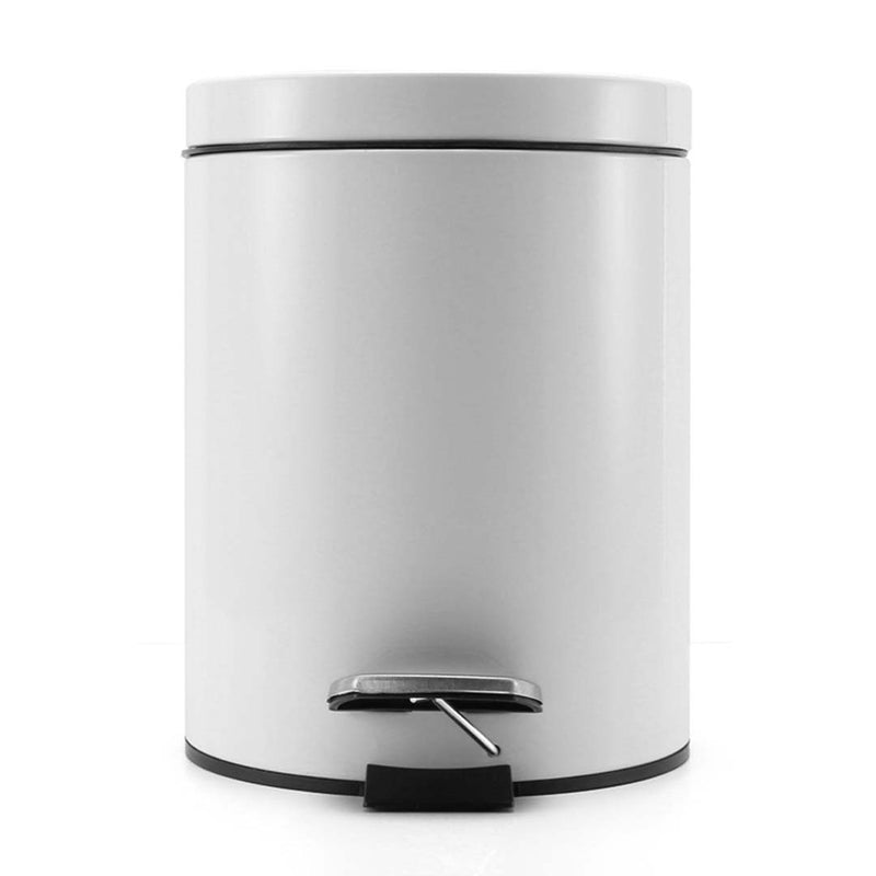 Foot Pedal Stainless Steel Trash Bin 12L White with Soft-Close Lid
