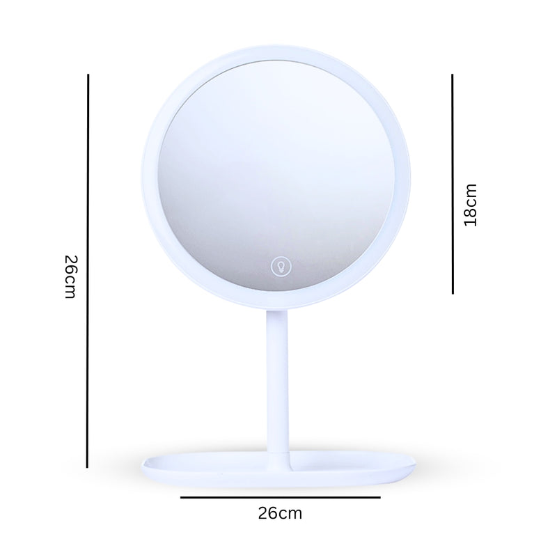 26cm Round Led Vanity Mirror Plastic White Tricolor Usb 360 Rotation