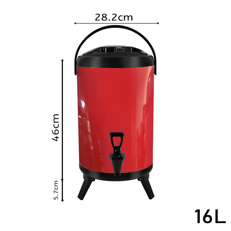 8X 16L Stainless Steel Insulated Hot And Cold Beverage Dispenser With Faucet Red