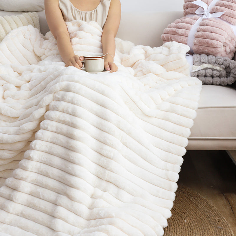 2X 150x200cm Premium Milk Velvet Polyester Throw Blanket Pearl White Plush