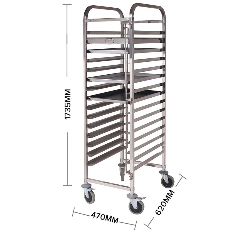 Gastronorm Trolley 15 Tier Stainless Steel Aluminum 60x40cm Lockable Castors