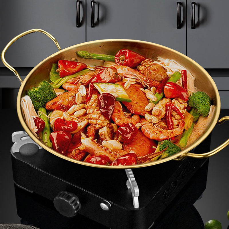 21cm Stainless Steel Dry Pot Gold Finish Kitchen Essential Even Heat Handle