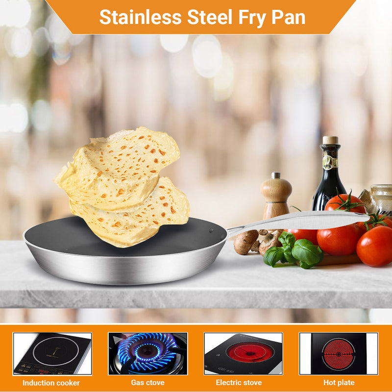 Stainless Steel Fry Pan 22cm Induction Compatible Non Stick Riveted Handle