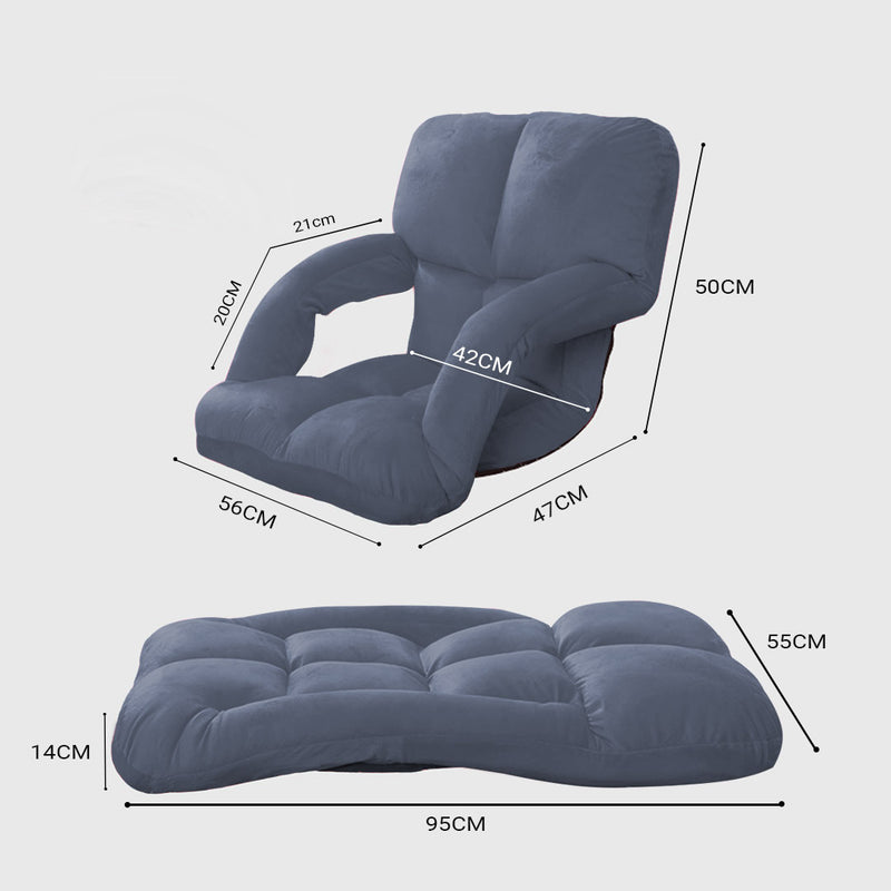 Foldable Grey Floor Lounge Chair Adjustable Recliner with Armrest Flannel