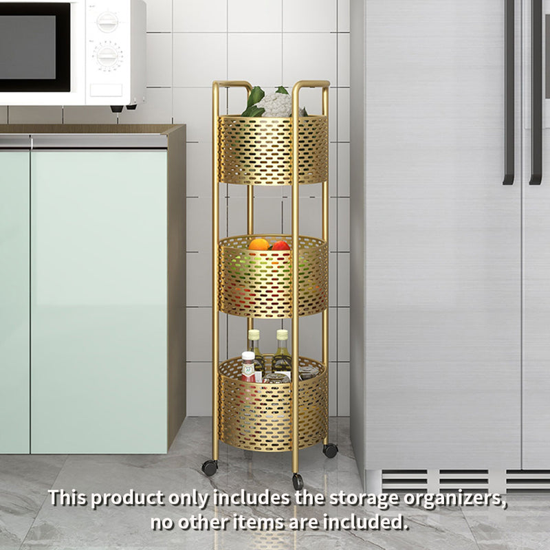 3 Tier Metal Bathroom Shelf Gold 27x27x93cm 360 Degree Casters