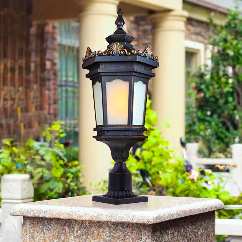 Antique Style 72cm Outdoor Post Light Aluminum And Glass Black Garden Lamp